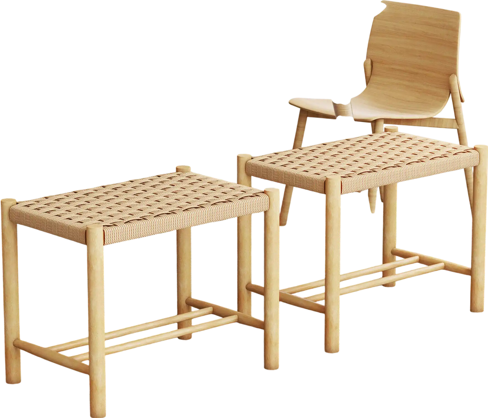Natural 18-inch dining stool set of 2 featuring a woven paper rope seat and sturdy rubber wood frame, perfect as.