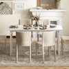 Rectangular 63-inch white dining table for 6-8 people, featuring a smooth surface and elegant arch structure, ideal for.