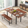 Extendable walnut dining table set for 4-6 with 2 benches, featuring a sturdy metal frame and modern design for.