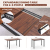 Expandable dining table with walnut veneer, smooth track, and secure lock for 4-6 people, ideal for various occasions.