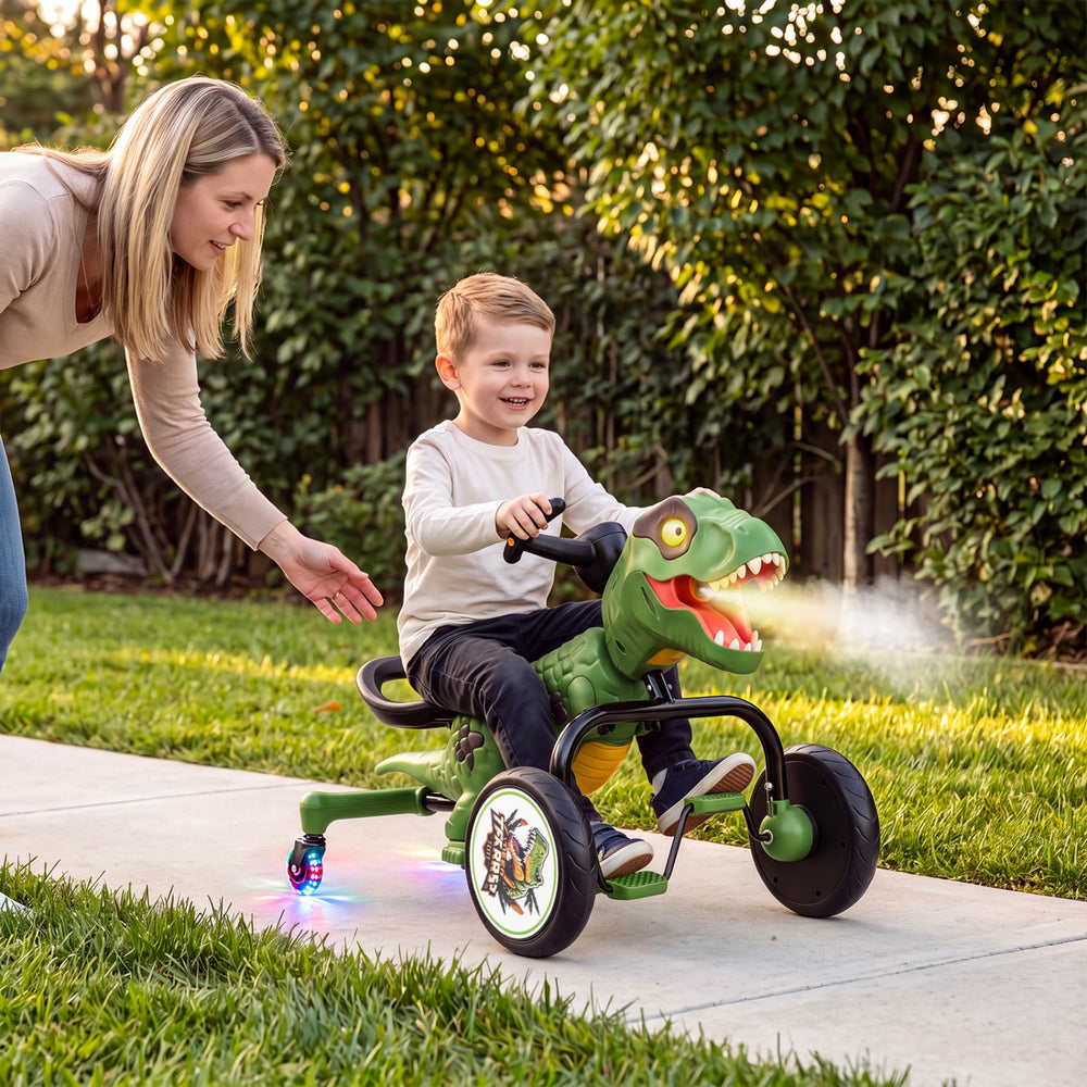 Dinosaur Drift Tricycle with Lights and Spray and 360-Degree Spin Mode-Green - Gallery View 1 of 10