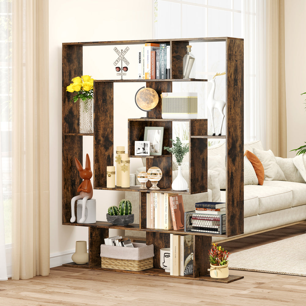 7-Tier Bookshelf  Open Display Shelf Rack for Home Office-Rustic Brown - Gallery View 1 of 10