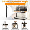 Dog bowl stand with adjustable height, featuring stainless steel bowls and a durable bamboo tabletop for pets.