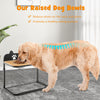 Raised dog bowl stand with two stainless steel bowls, featuring a bamboo tabletop for stable feeding and joint support.