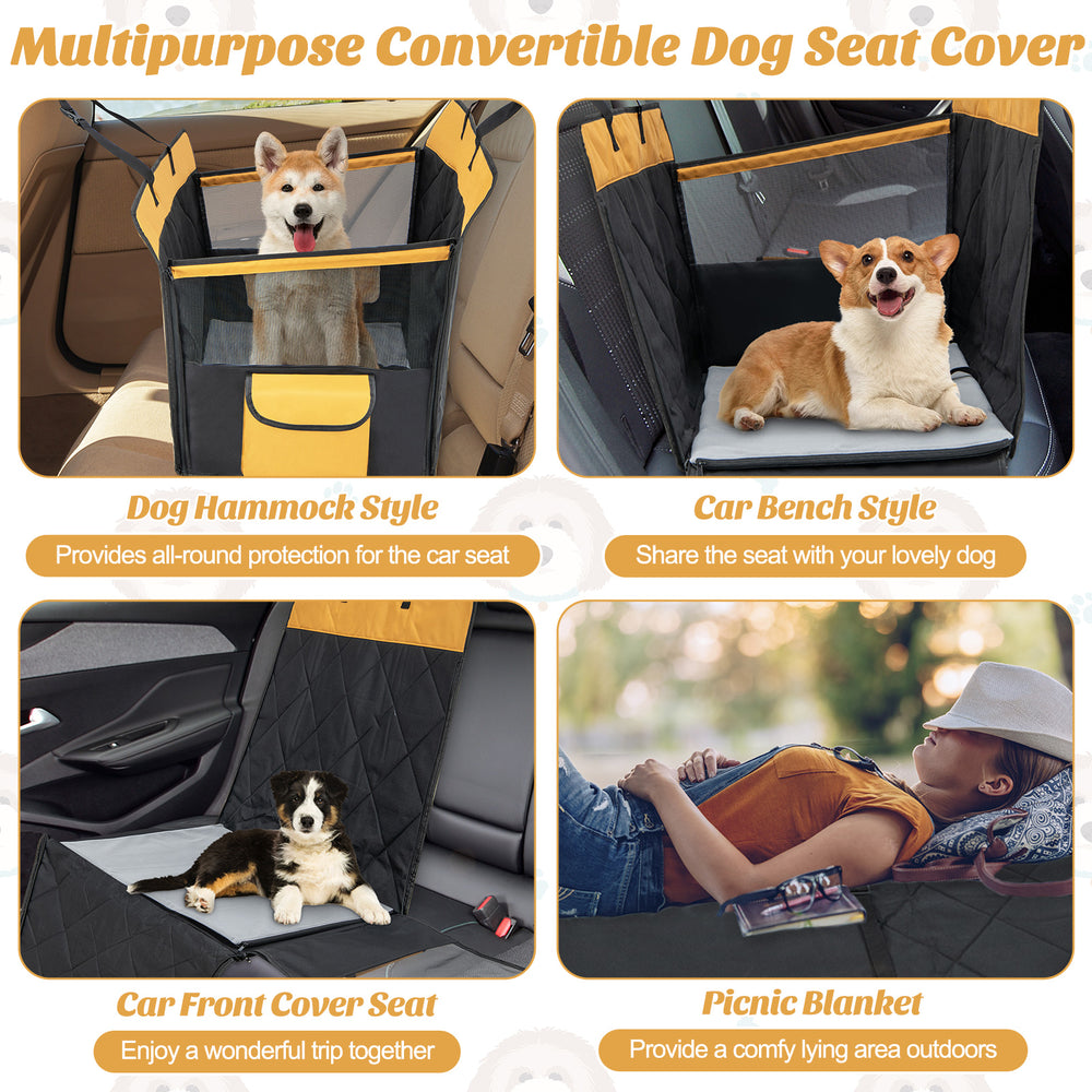 Convertible dog car seat cover in black, featuring mesh windows for ventilation, ideal for small and medium dogs.