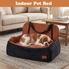 Dog car seat booster with orthopedic foam, adjustable straps, and plush fabric, perfect for indoor use and travel.