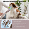 Dog cat hair blower with negative ion technology, adjustable temperature, and 5-finger comb nozzle for effective drying.