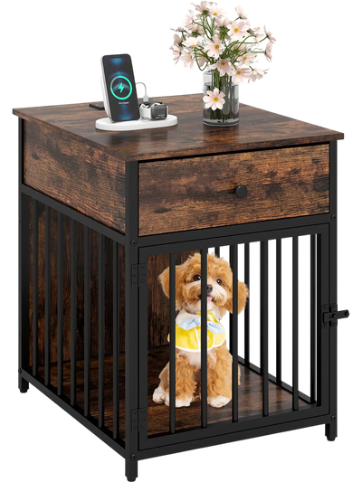 Costway Dog Crate Furniture Wooden Puppy Kennel Charging Station 52922949 New