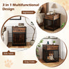 Wooden dog crate furniture in rustic brown, serving as a nightstand and charging station for small dogs.