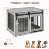 Dog crate furniture with sliding barn door, gray finish, dimensions 31.5" x 21.5" x 17", suitable for small to medium.