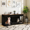 Modern black dog crate furniture with divider, 3 drawers, and pull-out feeder for organized pet care and stylish decor.