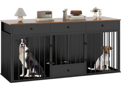 Costway Dog Crate Furniture Indoor Kennel w/ Divider 3 Drawers Pull-Out Feeder 35432316 New