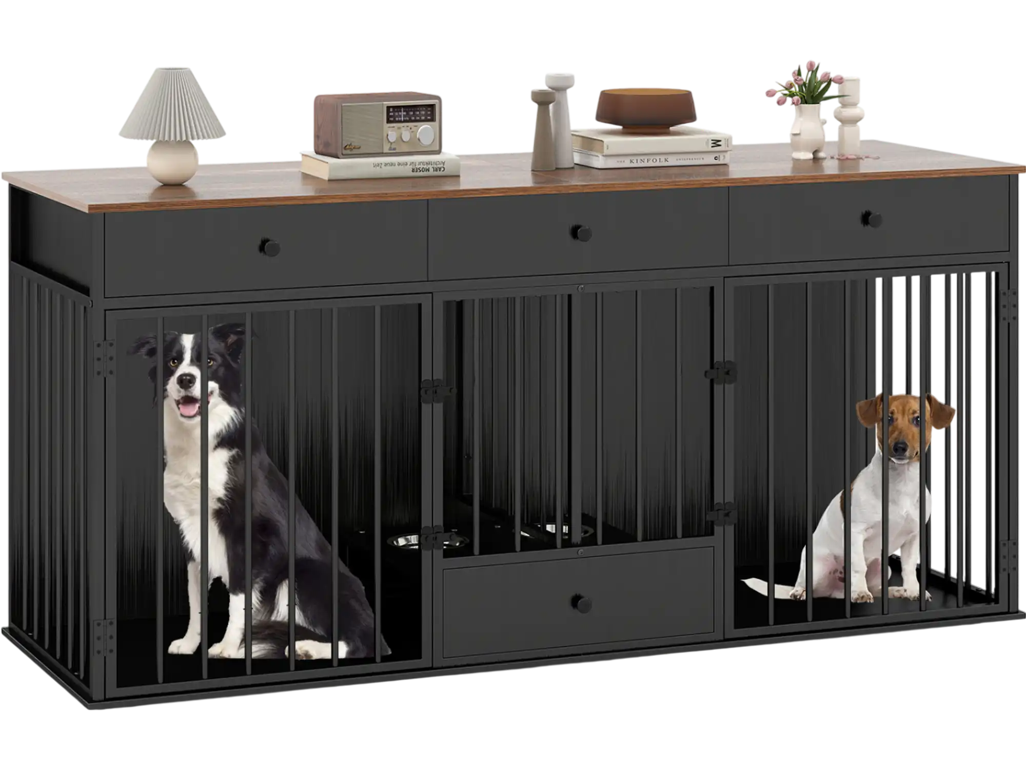 Costway Modern Dog Crate Furniture Kennel w/ Divider 3 Drawers Pull-Out Feeder 35432316 New