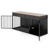 Modern black dog crate furniture with 3 drawers, pull-out feeder, and divider for versatile indoor use.