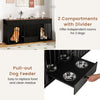 Modern black dog crate furniture with divider, pull-out feeder, and 3 drawers for organized pet care and versatile use.