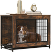 Dog crate furniture with double lockable doors and removable tray, designed for safety and easy access in a stylish.