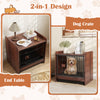 Dog crate and end table combo in rustic style with lockable door and removable tray for easy cleaning.