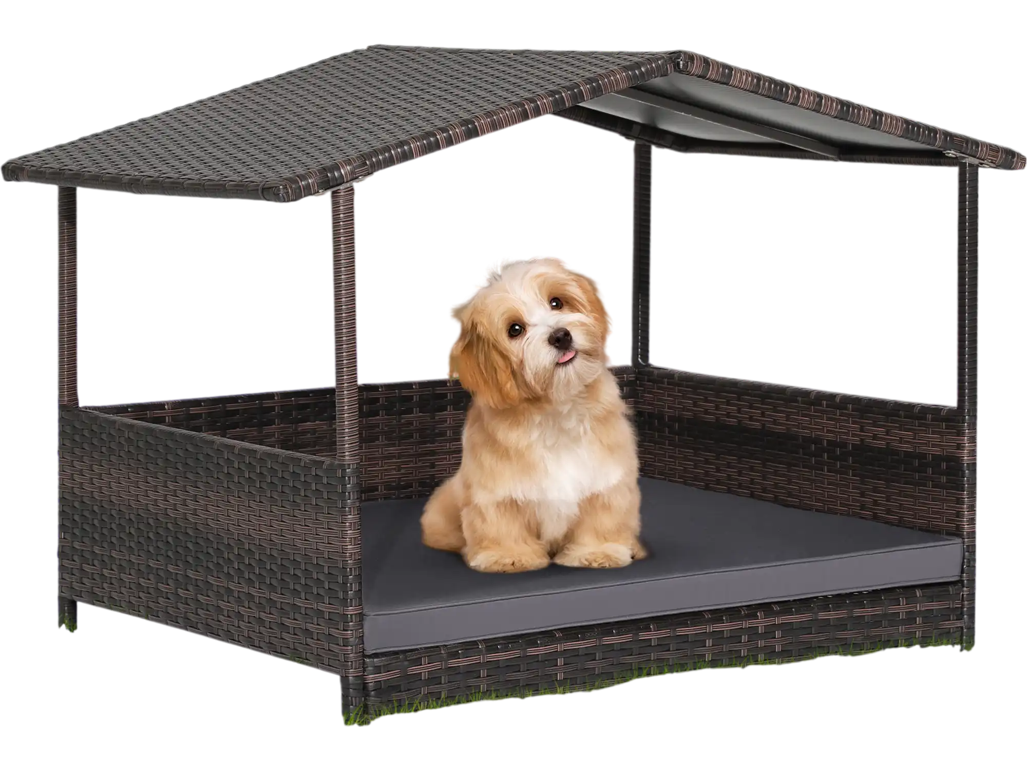 Costway Outdoor Wicker Dog House Weatherproof Roof Gray 89741632 New
