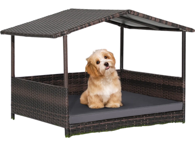 Costway Outdoor Wicker Dog House Weatherproof Roof Gray 89741632 New