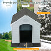 Dog house for small dogs with waterproof plastic, elevated floor, and slanted roof design for all-weather protection.