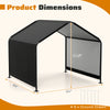 Dimensions of the Dog Shade Shelter with waterproof roof, measuring 49" x 51" and 38.5" high, includes 6 ground stakes.