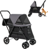 Dog stroller for medium small senior dogs in black with dual entry, adjustable canopy, and large wheels for easy.
