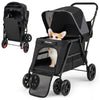 Dog stroller for medium small dogs in black, featuring dual entry, mesh windows, and a foldable design for easy.