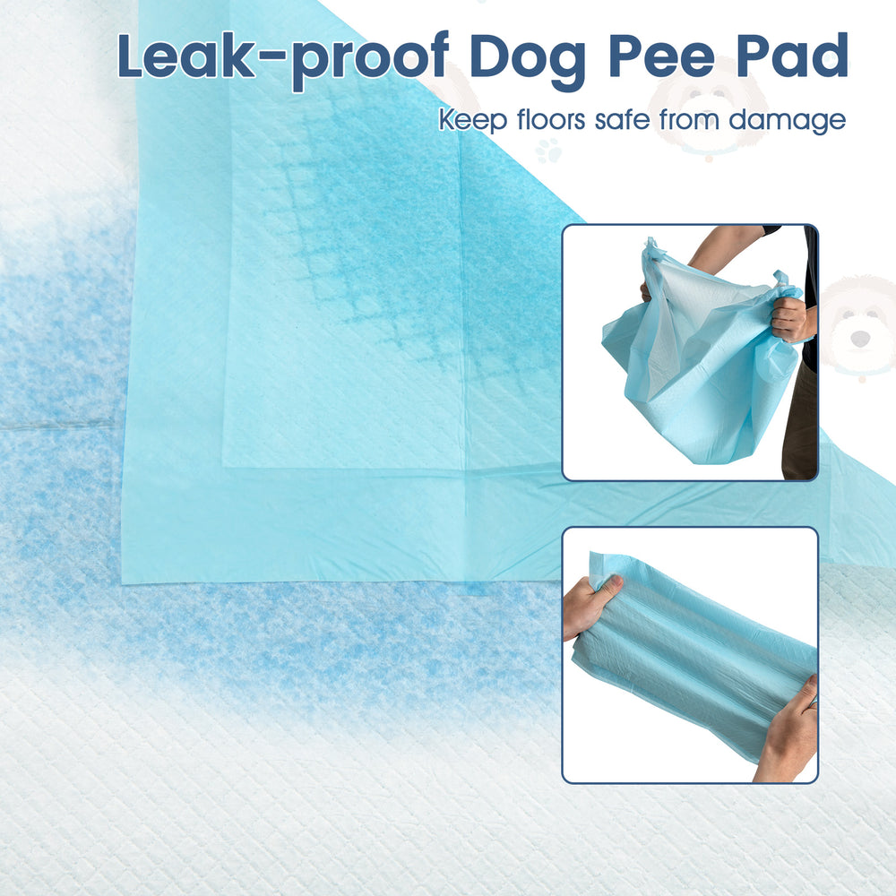 Leak-proof dog pee pad in blue, 36" x 36", featuring a 5-layer design for maximum absorption and easy cleanup.
