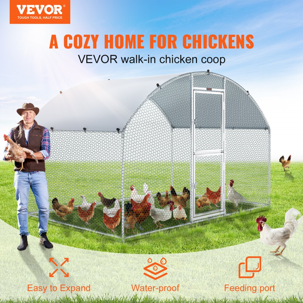 Vevor Metal Chicken Coop 6.5' x 9.8' x 6.4' Dome Walk In Run Waterproof Cover New