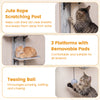 Door hanging cat climber with plush bed, jute rope scratching post, and adjustable height for indoor feline fun.