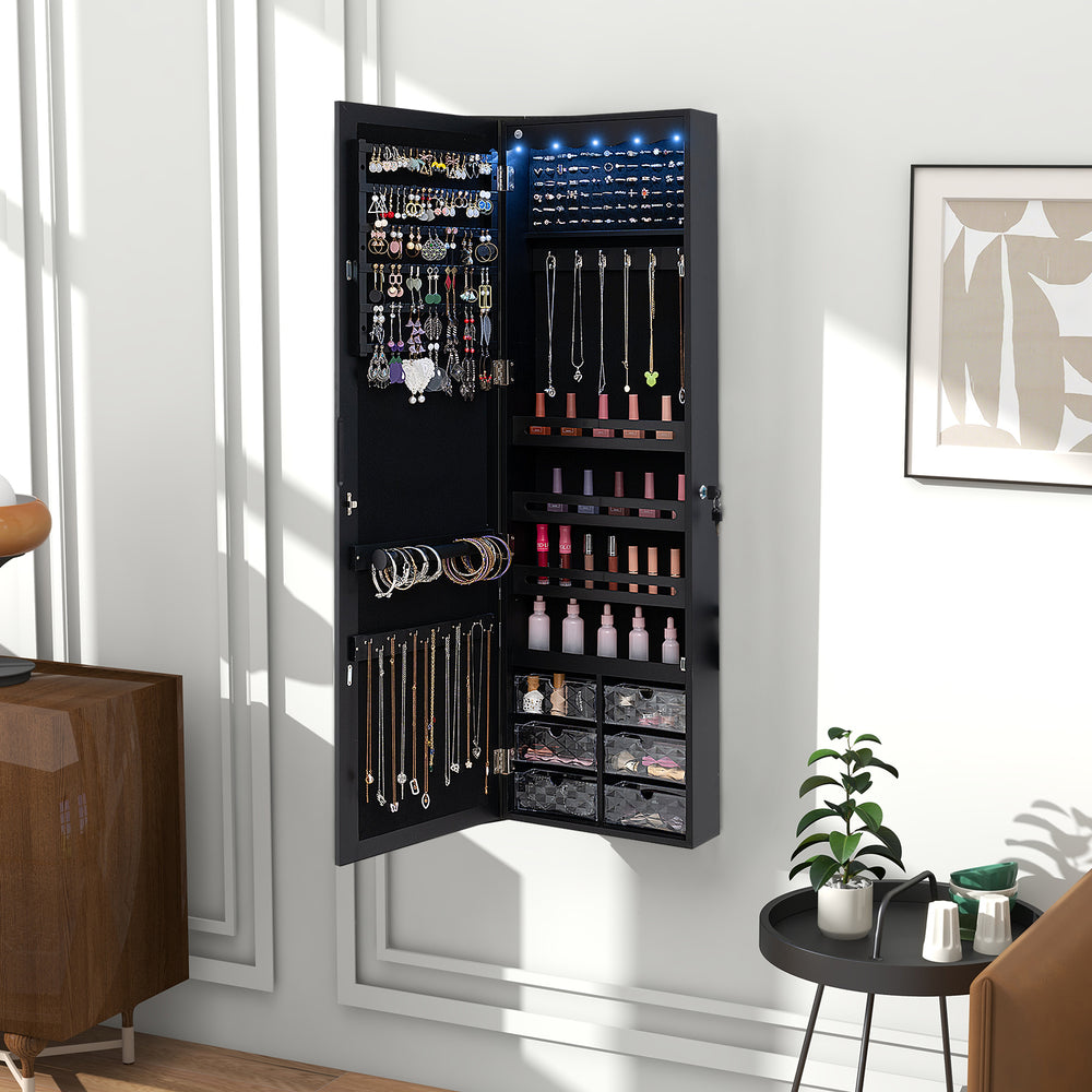 Door Hanging Mirror Jewelry Armoire with Full Length Mirror and 6 Drawers-Black - Gallery View 1 of 10