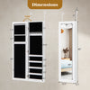 Dimensions of the Door and Wall Mounted Armoire Jewelry Cabinet with Full-Length Mirror, showcasing storage and mirror.