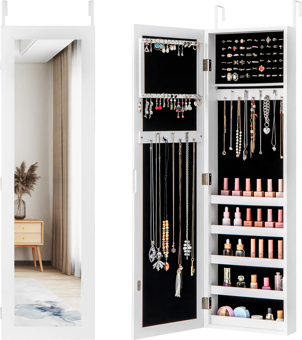 Door and Wall Mounted Armoire Jewelry Cabinet with Full-Length Mirror