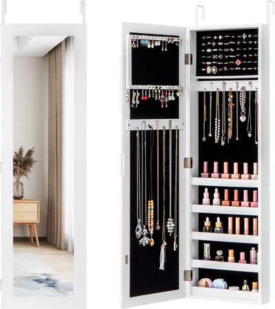 Costway Wall/Door Mounted Jewelry Armoire Cabinet Full-Length Mirror 39164750 New