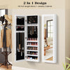 Jewelry cabinet with full-length mirror, featuring velvet lining and large capacity for organized storage, wall or door.