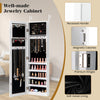 Jewelry cabinet with full-length mirror, soft velvet lining, and magnetic catches, ideal for wall or door mounting.