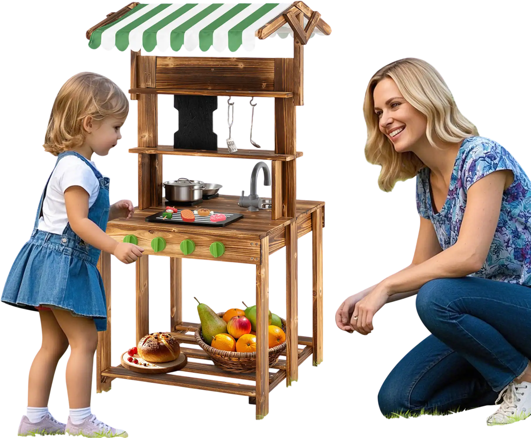 Costway Double-Sided Mud Kitchen Playset w/ Canopy Chalkboard 374916852 New