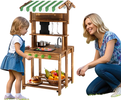 Costway Double-Sided Mud Kitchen Playset w/ Canopy Chalkboard 374916852 New