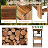 Double-sided mud kitchen with canopy, solid wood construction, and chalkboard for kids' imaginative play and cooking.