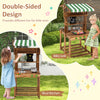 Double-sided mud kitchen with canopy and chalkboard, made of solid wood, perfect for imaginative play and cooking fun.