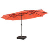 Double-sided 15-foot patio umbrella in orange with 48 LED lights, perfect for garden and backyard shading.