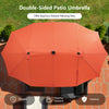 Double-sided orange patio umbrella with 15.4' x 9.2' canopy and 48 LED lights, ideal for garden and backyard shading.