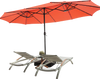 Double-sided 15-foot orange patio umbrella with 48 LED lights, perfect for shading gardens and backyards.