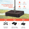 Double-sided patio umbrella with 48 LED lights, sturdy frame, and weighted base for stability in outdoor settings.