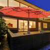 Double-sided 15 feet patio umbrella in orange with 48 LED lights, perfect for garden and backyard shading.