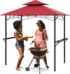 Outdoor double-tiered grill gazebo canopy in red with shelves and hooks, ideal for patio gatherings and grilling.