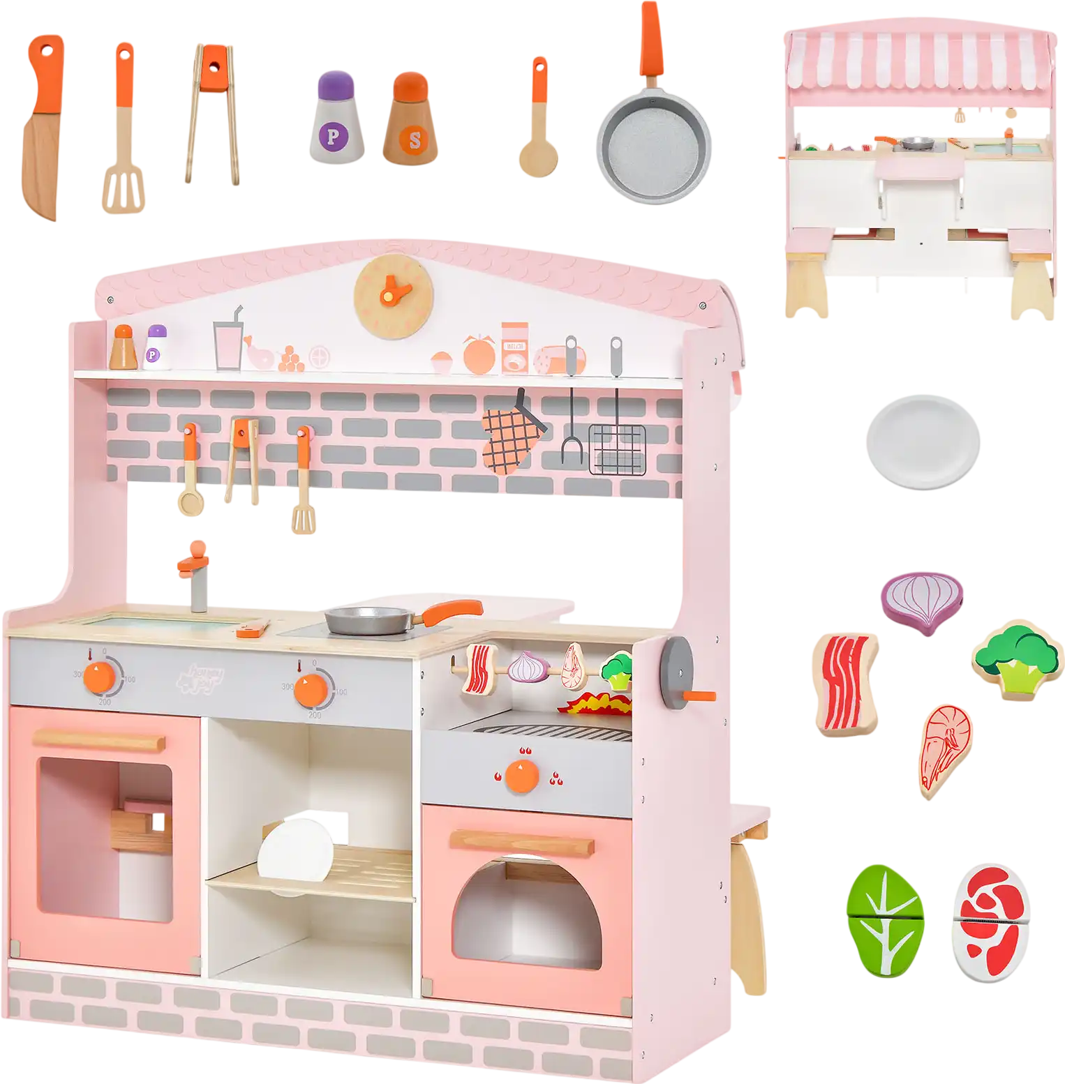 Costway Double-Sided Kids Play Kitchen Set w/ Canopy & 2 Seats 81579234 New