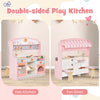 Double-sided kids play kitchen set with canopy, featuring realistic stove, sink, and 14 accessories for imaginative.