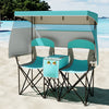 Double Beach Chair with Adjustable Canopy and 3 -Side Shading Curtains-Turquoise - Gallery View 1 of 10