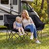 Double Camping Chair with Cup Holders Glass Racks and Mesh Pockets-Black - Gallery View 1 of 10